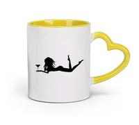 AYUEHBN céramique Coffret cadeau pour tasse à latte avec anse Sex-appeal nu Femme Bar Cocktail （11oz/320ml） Pour café, soupe, thé, lait, latte, chocolat chaud, pour femmes et hommes Jaune