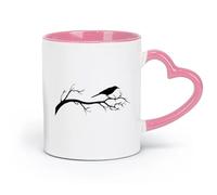 AYUEHBN céramique Coffret cadeau pour tasse à latte avec anse Silhouette de corbeau sur une branche （11oz/320ml） Utilisation au café ou au restaurant Rose