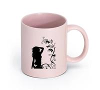 AYUEHBN céramique Coffret cadeau pour tasse à latte avec anse Silhouette Fille Papillon Fleur Ornement （11oz/320ml） Pour boissons chaudes, latte, cappuccino Rose