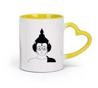 AYUEHBN céramique Grandes tasses à thé, café et chocolat chaud Casque Hippie Bouddha Lunettes de soleil Peace （11oz/320ml） Pour lait, thé, eau de coca Jaune