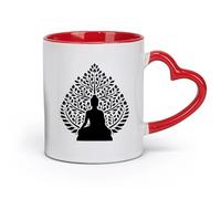 AYUEHBN céramique Tasse à café avec anse - Céramique classique Bouddhisme Zen Yoga Arbre Méditation Relaxation （11oz/320ml） Pour thé, café, lait, cappuccino Rouge