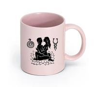 AYUEHBN céramique Tasse à café avec anse - Céramique classique Couple amoureux Lotus Sanskrit （11oz/320ml） Parfait pour les cuisines, restaurants et cafés, excellente idée cadeau Rose