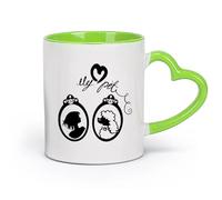 AYUEHBN céramique Tasse à café avec anse - Céramique classique Fille Femme Portrait Mon Animal de Compagnie （11oz/320ml） Cadeau pour homme ou femme Vert