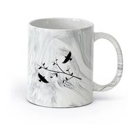 AYUEHBN céramique Tasse à café avec anse - Céramique classique Oiseaux Arbre Branche Liberté Chambre （11oz/320ml） Cadeau de bureau unique pour femme et homme Marmorschwarz