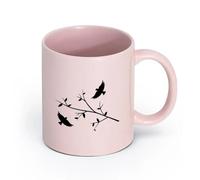 AYUEHBN céramique Tasse à café avec anse - Céramique classique Oiseaux Arbre Branche Liberté Chambre （11oz/320ml） Cadeau de bureau unique pour femme et homme Rose