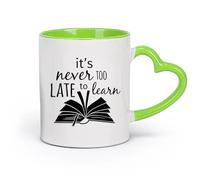 AYUEHBN céramique Tasse à café Citation d'étude de livre de bibliothèque Il n'est jamais trop tard pour apprendre （11oz/320ml） Café ou cadeau Vert