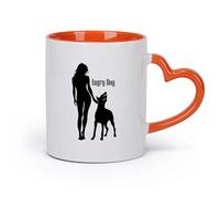 AYUEHBN céramique Tasse à café élégante Fille avec un chien en colère, animal de compagnie Dobermann, maison （11oz/320ml） Porcelaine fine (céramique) Orange