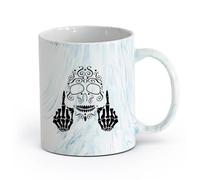 AYUEHBN céramique Tasse à thé en céramique Art Crâne Doigt d'honneur Style gothique Foutez le camp （11oz/320ml） Cadeau de bureau unique pour femme et homme Marmorblau