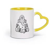 AYUEHBN céramique Tasse à thé en céramique Dessin animé Ganesh Dieu Éléphant Hindouisme Inde Enfants （11oz/320ml） Cadeau de bureau unique pour femme et homme Jaune