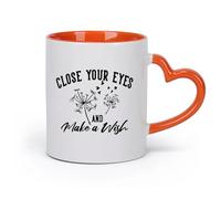 AYUEHBN céramique Tasse à thé en céramique Faites un vœu inspirant avec une fleur de pissenlit （11oz/320ml） Élégant et durable - Compatible micro-ondes et lave-vaisselle Orange