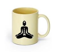 AYUEHBN céramique Tasse à thé latte en porcelaine Bouddha Bouddhisme Lotus Om Zen Méditation Accueil （11oz/320ml） Pour café, flocons d'avoine, thé, facile à nettoyer Beige