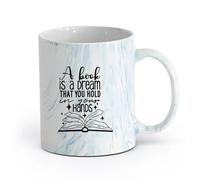 AYUEHBN céramique Tasse à thé ou à café fantaisie Bibliothèque de citations et de mots du livre Dream Learn （11oz/320ml） Pour le thé Café chaud Marmorblau