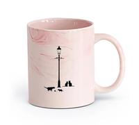 AYUEHBN céramique Tasse à thé ou à café fantaisie Lanterne de rue style lampe lumineuse chats oiseaux （11oz/320ml） Idéal pour la maison, le bureau, les cafés, idées cadeaux Marmorrosa