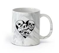 AYUEHBN céramique Tasse en céramique pour café, thé et cacao Crânes Cœur Style gothique Joyeux Halloween （11oz/320ml） Excellent cadeau pour les amoureux Marmorschwarz