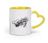 AYUEHBN céramique Tasse en céramique pour café, thé et cacao Mythe chinois Mythologie Tête de dragon orientale （11oz/320ml） Pour hommes et femmes Jaune