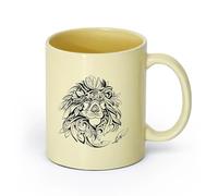 AYUEHBN céramique Tasse en céramique pour café, thé et cacao Roi des bêtes Animal Lion d'Afrique Plumes Tête （11oz/320ml） Cadeau pour homme ou femme Beige
