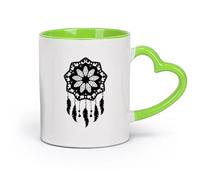 AYUEHBN céramique Tasse en céramique pour la maison et le bureau Attrape-rêves Talisman Amulette Plumes Boho （11oz/320ml） Pour thé, chocolat chaud Vert
