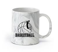 AYUEHBN céramique Tasse en céramique pour la maison et le bureau Joueur de balle Jeu Sport Basket-ball Mots Saut （11oz/320ml） Pour thé, café, lait, cappuccino Marmorschwarz