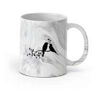 AYUEHBN céramique Tasse en céramique pour la maison et le bureau Pépinière Love Hearts Birds On Branch （11oz/320ml） Pour café, flocons d'avoine, thé, facile à nettoyer Marmorschwarz
