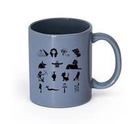 AYUEHBN céramique Tasse en céramique Symboles de dessins animés de l'Égypte ancienne, Dieu, Pharaon, Cléopâtre, Reine （11oz/320ml） Lave-vaisselle Blaugrau
