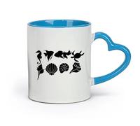 AYUEHBN céramique Tasse en céramique Vie marine Animaux de l'océan Poissons de mer Coquillages Silhouette （11oz/320ml） Tasses à café en céramique pour la maison ou le travail Bleu