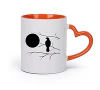 AYUEHBN céramique Tasse, tasse à café/thé Chambre avec faucon sur une branche d'arbre et pleine lune （11oz/320ml） Pour boissons chaudes, latte, cappuccino Orange