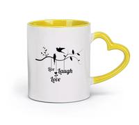 AYUEHBN céramique Tasse, tasse à café/thé Vivre Aimer Rire Phrase positive Oiseaux sur la branche （11oz/320ml） Cadeau humoristique pour les amateurs de café, les collègues et les amis Jaune