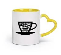 AYUEHBN céramique Tasses à anse confortable Citation de cuisine : le café est toujours une bonne idée （11oz/320ml） Pour café, flocons d'avoine, thé, facile à nettoyer Jaune