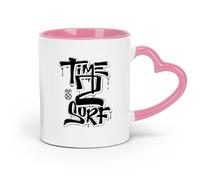 AYUEHBN céramique Tasses à anse confortable Lettrage de mots Surf Sport Il est temps de surfer （11oz/320ml） Pour café, soupe, thé, lait, latte, chocolat chaud, pour femmes et hommes Rose
