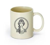 AYUEHBN céramique Tasses à anse confortable Visage de fille grecque Grèce Ornement Belle femme Déesse （11oz/320ml） Pour thé, café et boissons chaudes Hellgelb