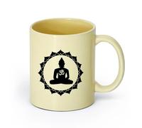 AYUEHBN céramique Tasses à café en céramique blanche Centre de Yoga Buddha Lotus Bouddhisme Hindouisme （11oz/320ml） Tasse à café en céramique pour cappuccino, thé, lait Beige