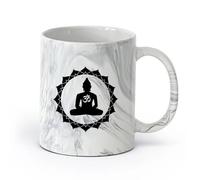 AYUEHBN céramique Tasses à café en céramique blanche Centre de Yoga Buddha Lotus Bouddhisme Hindouisme （11oz/320ml） Tasse à café en céramique pour cappuccino, thé, lait Marmorschwarz