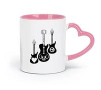 AYUEHBN céramique Tasses à café en céramique blanche Guitare électrique Peace Love, instrument de musique （11oz/320ml） Cappuccino, latte macchiato, thé, expresso Rose