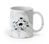 AYUEHBN céramique Tasses à café en grès avec anse Chasseurs pétroglyphiques Animaux d'armes primitifs （11oz/320ml） Pour café, flocons d'avoine, thé, facile à nettoyer Marmorschwarz