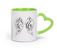 AYUEHBN céramique Tasses à café en grès avec anse Phrase « Ailes d'ange vol » : il est temps de voler （11oz/320ml） Utilisation au café ou au restaurant Vert