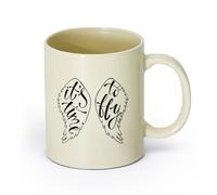 AYUEHBN céramique Tasses à café en grès avec anse Phrase « Ailes d'ange vol » : il est temps de voler （11oz/320ml） Utilisation au café ou au restaurant Hellgelb