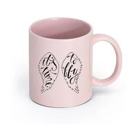 AYUEHBN céramique Tasses à café en grès avec anse Phrase « Ailes d'ange vol » : il est temps de voler （11oz/320ml） Utilisation au café ou au restaurant Rose