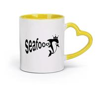 AYUEHBN céramique Tasses à café en grès avec anse Restaurant de fruits de mer Dolphin Crown Ocean Animal （11oz/320ml） Cadeau de bureau unique pour femme et homme Jaune