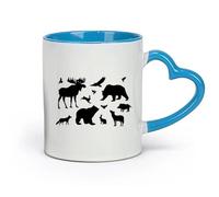 AYUEHBN céramique Tasses à café, thé, café Élan Ours Oiseaux Lièvre Loup Renard Animaux sauvages （11oz/320ml） Café, thé, latte, lait, cacao, jus et autres boissons chaudes Bleu