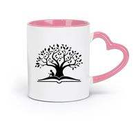 AYUEHBN céramique Tasses à café, thé, café Livre ouvert Garçon lisant des histoires Bibliothèque Arbre （11oz/320ml） Bureau, maison, café, lave-vaisselle et micro-ondes Rose
