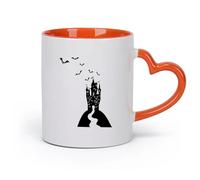 AYUEHBN céramique Tasses à chocolat chaud Dessin animé gothique Château de Dracula Chauves-souris d'Halloween （11oz/320ml） Pour le bureau et la maison Orange