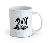 AYUEHBN céramique Tasses à thé, à café et à chocolat chaud Drakkar Viking Sea Ship Dragon Head Marine （11oz/320ml） Cadeau de bureau unique pour femme et homme Marmorblau