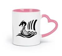 AYUEHBN céramique Tasses à thé, à café et à chocolat chaud Drakkar Viking Sea Ship Dragon Head Marine （11oz/320ml） Cadeau de bureau unique pour femme et homme Rose