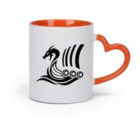AYUEHBN céramique Tasses à thé, à café et à chocolat chaud Drakkar Viking Sea Ship Dragon Head Marine （11oz/320ml） Cadeau de bureau unique pour femme et homme Orange