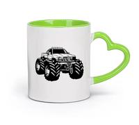 AYUEHBN céramique Tasses à thé, à café et à chocolat chaud Monster Truck Car Son Garage （11oz/320ml） Lave-vaisselle et micro-ondes, pour le bureau et la maison Vert