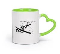 AYUEHBN céramique Tasses à thé, à café et à chocolat chaud Surf Sunset Beach Ocean Sports marins （11oz/320ml） Café, thé, latte, lait, cacao, jus et autres boissons chaudes Vert