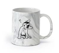 AYUEHBN céramique Tasses durables Bouledogue français mignon chiot animal de compagnie point d'interrogation （11oz/320ml） Pour la maison ou le travail Marmorschwarz