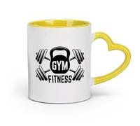 AYUEHBN céramique Tasses durables Logo de centre de fitness de gymnastique, icône d'équipement de sport （11oz/320ml） Utilisation au café ou au restaurant Jaune