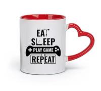 AYUEHBN céramique Tasses en céramique avec anses Lettrage de joystick de jeu Eat Sleep Play Game Repeat （11oz/320ml） Pour boissons chaudes, latte, cappuccino Rouge