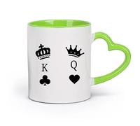 AYUEHBN céramique Tasses en céramique pour café, lait, thé Couronne Roi Reine Poker Couple Casino Icône （11oz/320ml） Utilisation au café ou au restaurant Vert